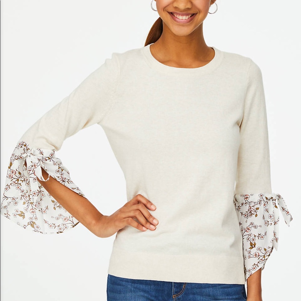 NWT Loft Mixed Floral Mixed Media Tie Cuff Sweater
